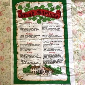 RARE Fun Vintage &#39;Irish Sayings&#39; Large Irish Linen Blend Tea Towel - Collectable - Kitsch Wall Hanging - Irish Humour - Made in Ireland