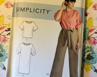 NEW Uncut 2020 Simplicity ' Easy-To-Sew' Sewing Pattern K9116 for Misses' Dress, Tops with Sleeve Variations and Pants & Tie Belt Sizes 4-26