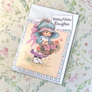 RARE carte vintage des années 1970 « Birthday Wishes Daughter » - Sweet « Holly Hobbie » Style Girl Design - carte vintage Lover Daughter Sweet Verse