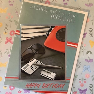 RARE carte vintage/rétro vers les années 1980 « Un souhait d'anniversaire à un cher mari » - Design de bureau pour homme - doux vers - Nostalgia Loving Husband