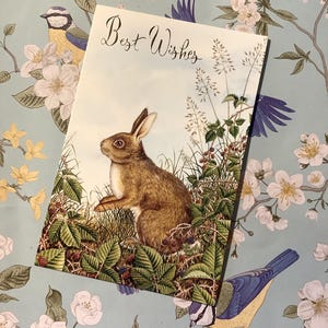 RARO Vintage Circa anni '70 "I migliori auguri" STUPENDO biglietto di auguri vuoto con design dettagliato di lepre e foresta - Semplice biglietto di auguri - Lepre/amante della natura