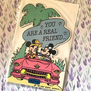 ESTREMAMENTE rara circa anni '80 'Topolino e Minnie Mouse' The Walt Disney Company 'Sei un vero amico' biglietto vuoto - Walt Disney Fan Card