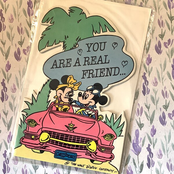 EXTREMELY Rare Circa 1980s 'Mickey & Minnie Mouse' The Walt Disney Company 'You Are A Real Friend' Blank Card - Walt Disney Fan Card