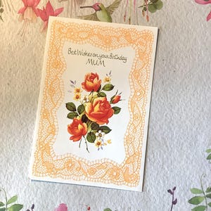 Rare Unwritten Vintage Circa 1970s 'Best Wishes on your Birthday Mum' Card -Peach Roses Design - Sweet Verse -Vintage/Floral Loving Mum Card
