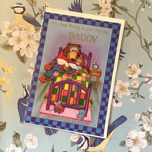 RARE carte vintage/rétro vers les années 1970 « Avec mes meilleurs voeux pour votre anniversaire, cher papa » - Design mignon papa et bébé ours - vers doux - nostalgique
