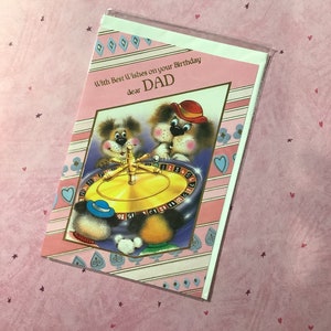 FAVOLOSO biglietto vintage degli anni '70 con i migliori auguri per il tuo compleanno caro papà - divertente design "Roulette" con cani che giocano - casinò/retrò amorevole papà