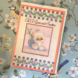 RARE Circa 1970s Vintage 'To A Special Sister' Cartão de aniversário com lindo design de gato kitsch - Vintage/Retro/Cat Loving Sister - Cartão nostálgico