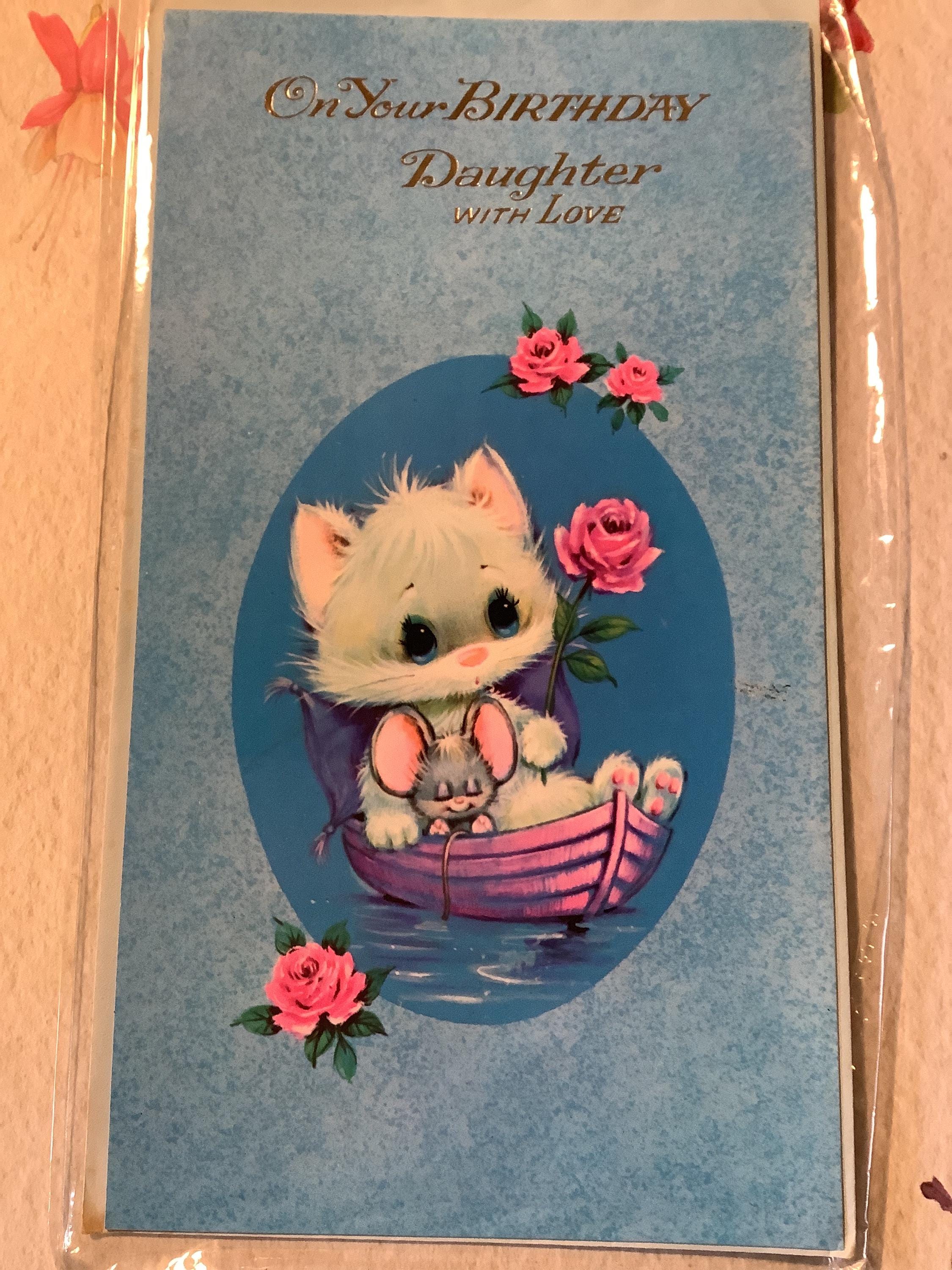 RARE Vintage Circa 1970s Daughter Birthday Card - ADORABLE Kitsch Cat ...