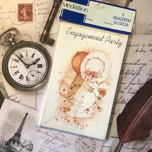 Fabelhafte Vintage/Retro Circa 1970er Jahre 'Engagement Party' Packung mit 6 Einladungen komplett mit Umschlägen - Retro 70er Jahre Braut & Bräutigam Design von Lee