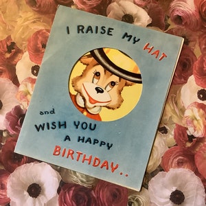 RARE Vintage Circa 1950s Used Birthday Card - ADORABLE Pop-up Bear Design -Decorated Inside Fun Nostalgic Card for Scrapbooking/Junk Journal