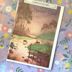RARE & FABULOUS vintage des années 1970 « For A Special Dad » Superbe cerf, lac et forêt Design carte d'anniversaire - Sweet Verse - Nature Loving Dad