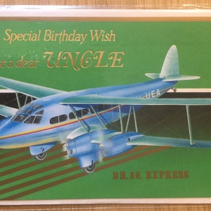 FABULOUS Vintage/Retro Circa 1970er Jahre 'Ein besonderer Geburtstagswunsch für einen lieben Onkel' Karte - mit einem D H. 86. Express - Airplane Loving Onkel