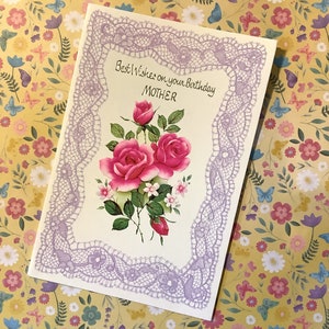 Rare vintage non écrit Circa 1970s 'Best Wishes on your Birthday Mother' Card - Pink Roses Design -Sweet Verse -vintage/Floral Loving Mother