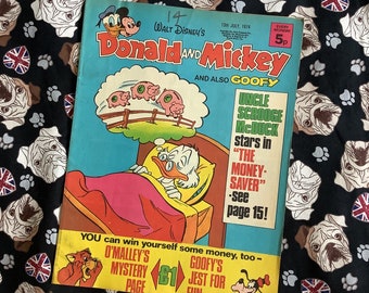 Rare vintage 13 juillet 1974 Magazine « Donald et Mickey » de Walt Disney - rempli d'histoires de bandes dessinées - cadeau d'anniversaire de fan de Disney