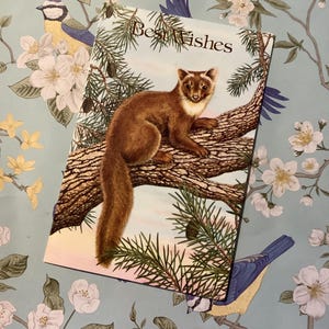 Superbe putois (?) Et carte vierge design forêt vintage des années 1970 « Meilleurs voeux » - vers sentimental - carte amoureux de la nature - carte nostalgique