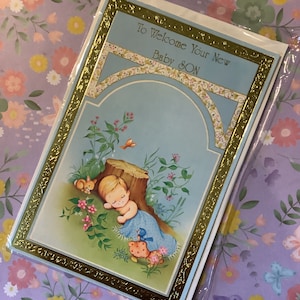 Biglietto vintage estremamente raro degli anni '70 'Per dare il benvenuto al tuo nuovo figlio' - Design simpatico neonato - Versetto dolce - Genitori amorevoli vintage - Nostalgia