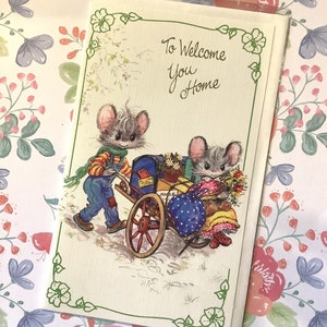 RARO Vintage/Retro Circa anni '70 inutilizzato 'Per darti il benvenuto a casa' carta con simpatico disegno di topo Vintage/Retro/Mouse Lover Card -Sweet Verse