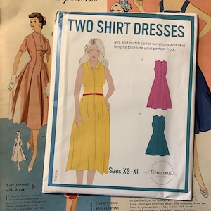 Uncut threadcount Sewing Pattern TC2008 - Two Shirt Dresses - In Sizes XS-XL - Mix & Match Collar Variations and Skirt Lengths - Supply