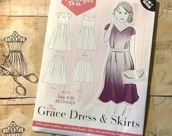 Uncut Simple Sew Sewing Pattern #32 The Grace Dress & Skirts  - UK Sizes 8-20 - BEGINNER PATTERN - Day-To-Evening Dress Pattern -Easy To Sew