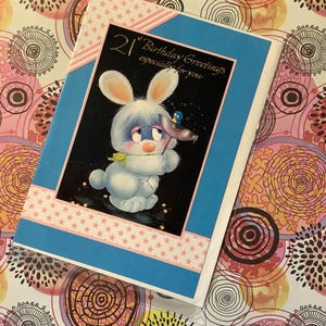 RARE Vintage/Retro Circa 1970s 21st Birthday Card Kitsch Rabbit Design - Rabbit Lover - Coming Of Age Card - Cartão colecionável - Sweet Verse