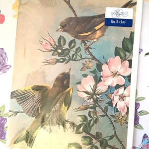 Uiterst ZELDZAME vintage open verjaardagskaart uit de jaren 1970 met een PRACHTIG 'groenling'-ontwerp naar een schilderij van Basil Ede - van kaart naar lijst
