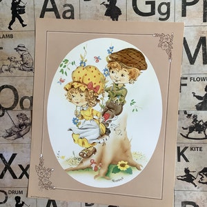 ZELDZAME Malcolm Greensmith &#39;Holly Hobbie&#39;-stijl uit de jaren 70 voor jongens en meisjes, niet-gemonteerde vintage print op lijst - INDIVIDUEEL verkocht - Jaren 70 Decor - Kunst jaren 70