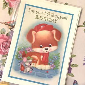 FABULOUS Vintage/Retro Circa 1970 'Per te, papà per il tuo compleanno' Card - ADORABILE cane e topo che gioca a golf Design - Kitsch Golf Lover Card