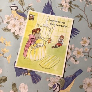Extrem seltene Vintage 1978 neue Baby Sibling für eine Bruder Karte - Süßes, Kitsch Eltern, Baby & kleiner Junge Design -Eine Karte für immer zu schätzen