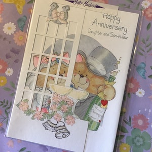 RARE vintage/rétro vers les années 1990 « Joyeux anniversaire, fille et gendre » - Joli couple de chats avec un soupçon d'éclat - vers doux