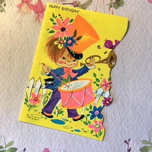 VERY RARE True Vintage/Retro Fabulous Circa 1950s Funky Birthday Card Super Kitsch & Funky Drummer Boy Design - Decoration Inside - CREASED