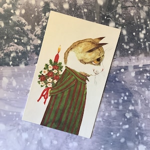 EXTREMADAMENTE RARO Retro/Vintage Circa 1970s Tarjeta de Navidad en blanco ADORABLE Diseño de gato de Navidad por Anthony Browne -Tarjeta a marco -Tarjeta de amante del gato
