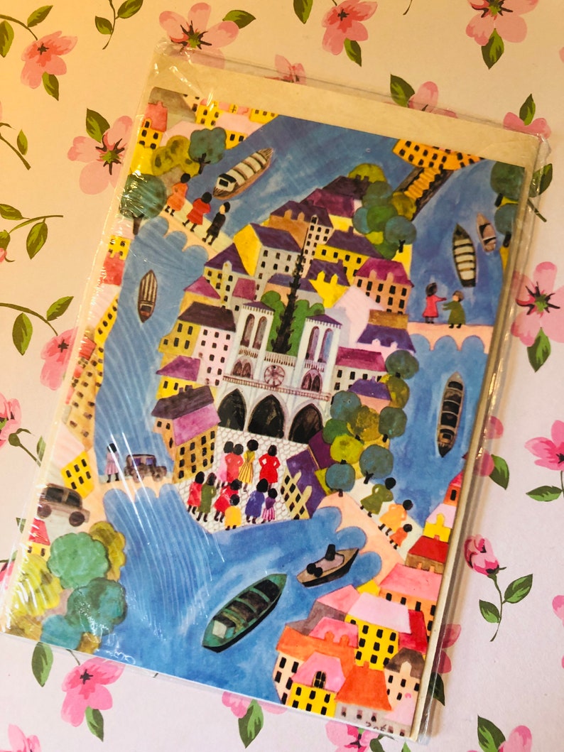 EXTREMELY Rare Unwritten Vintage/Retro Circa 1970s Blank Birthday Card with Arty, Beautiful Amsterdam/Prague Looking Scene Card to Frame image 1