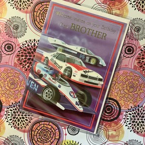 SELTENE Vintage/Retro 1980er Jahre Motor Racing Design 'Brother' Geburtstagskarte - Retro Karte - Rennwagenkarte - Rennwagenfan - F1 liebevoller Bruder