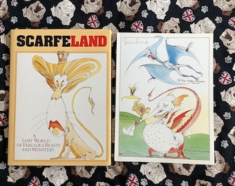 RARE 1989 Vintage Scarfeland - A Lost World Of Fabulous Beasts And Monsters Hardback Book by Gerald Scarfe - Complete with Hand-Signed Print