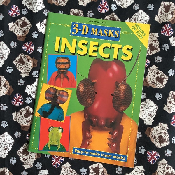 RARE livre « Masques 3D - Insectes » vintage 1995 en livre de poche - Quatre masques d'insectes faciles à fabriquer - Livre éducatif - Masques de déguisement - Cadeau amusant
