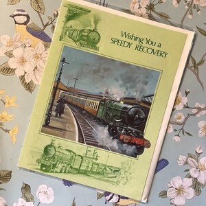 FABULOUS Rare train à vapeur vintage/rétro des années 1970 « Je vous souhaite un prompt rétablissement » Carte de rétablissement - Fan de train à vapeur - Amateur de train - Cartes Pevril