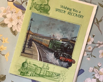 FABULOUS Rare Vintage/Retro 1970s Steam Train &#39;Wishing You a Speedy Recovery&#39; Get Well Card - Steam Train Fan  - Train Lover  - Pevril Cards