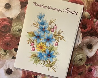 RARE True Vintage Circa 1960s 'Birthday Greetings, Auntie' Card With Pretty Floral Design - Sentimental Verse - Vintage Loving Auntie Card