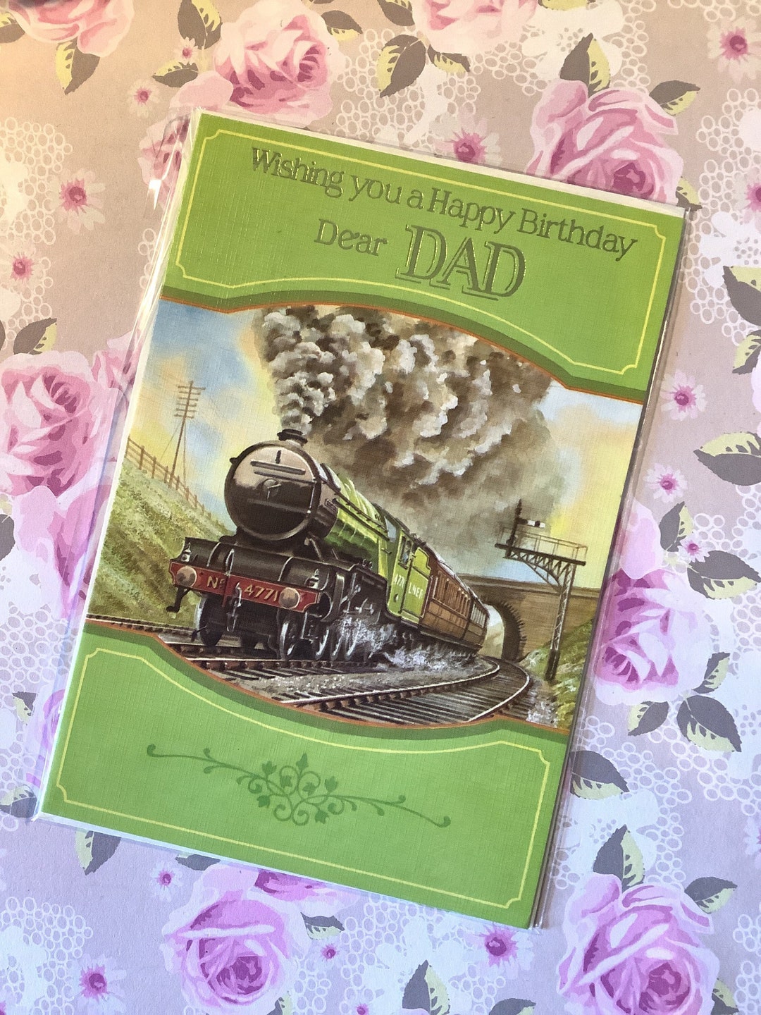Handmade Personalised Fathers Day Card - Vintage Steam Train Western Railway Retro Design With Envelope