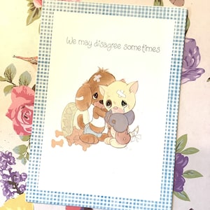 ESTREMAMENTE raro Vintage 1979 Biglietto bianco 'Precious Moments' non scritto - ADORABILE Sad Puppy & Cat Design -Vintage / Retro / Nostalgia Loving Friend