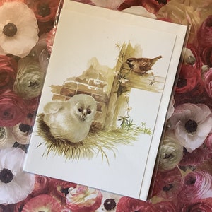 ZELDZAME vintage circa jaren 1990 blanco kaart met een PRACHTIGE kerkuil en huismus ontwerp door Joel Kirk - een kaart naar frame - uil/kunstliefhebber kaart