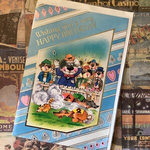 FABULOUS Vintage Circa 1970s 'Desejando a você um feliz aniversário' Cartão - Cães divertidos nas corridas de galgos Design - Cartão retrô de amigo amante