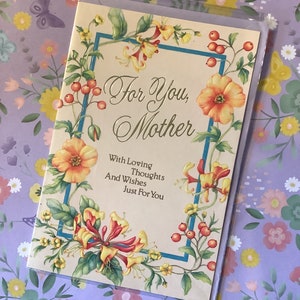 Carte d’anniversaire vintage des années 1990 « Pour toi, mère » avec un superbe design floral et des vers doux - Carte de mère nostalgie / Floral aimant