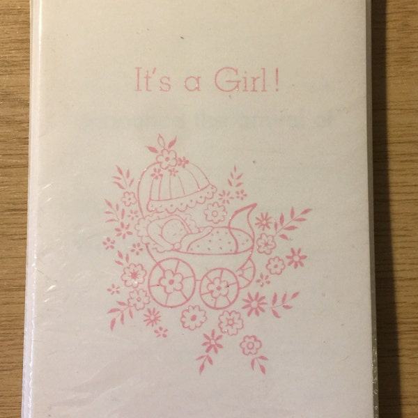 RARE Vintage/Retro Circa 1960s 'It's A Girl!' Birth Announcements - Unopened Pack Of 6 Cards and Envelopes - By Delgado - Printed in England