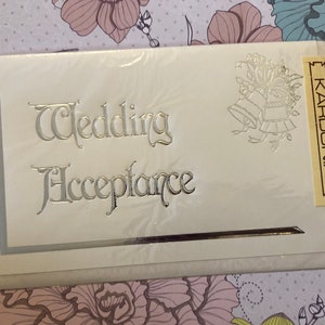 SEHR SELTENE Original Vintage Circa 1970er Hochzeit 'Akzeptanz' Karte - Atemberaubende Silber Prägung Hübsche Glocken Design - Vintage Stil Hochzeit