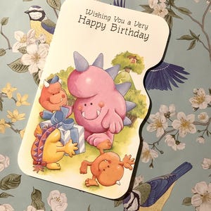 Cartão raro vintage da década de 1980 "Desejando a você um feliz aniversário" com design de monstro ADORÁVEL - Verso doce dentro - Um cartão divertido e nostálgico