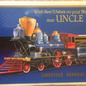 FABULOUS Vintage/Retro Circa 1970er Jahre 'With Best Wishes on your Birthday lieber Onkel' Karte - mit einem amerikanischen General - Train Loving Onkel
