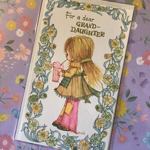 ESTREMAMENTE RARO Retro/Vintage Circa 1970 'Per una cara nipote' Biglietto d'auguri - Cute Kitsch 1970 Style Girl Design - Biglietto amante retrò