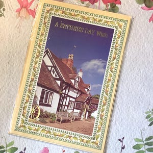 ZELDZAME vintage fotokaart 'A Father's Day Wish' uit circa 1970 met een PRACHTIG zwart-wit huis - lief, sentimenteel vers erin