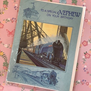 Cartão FABULOSO Raro Vintage/Retro 1970 Trem a Vapor 'Para um Sobrinho Especial no Seu Aniversário' - Ventilador de Trem a Vapor - Amante de Trem - Cartões Pevril